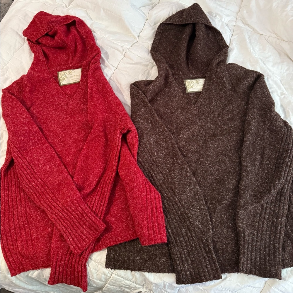 Lane Bryant Red and Brown V-Neck Hooded Sweaters